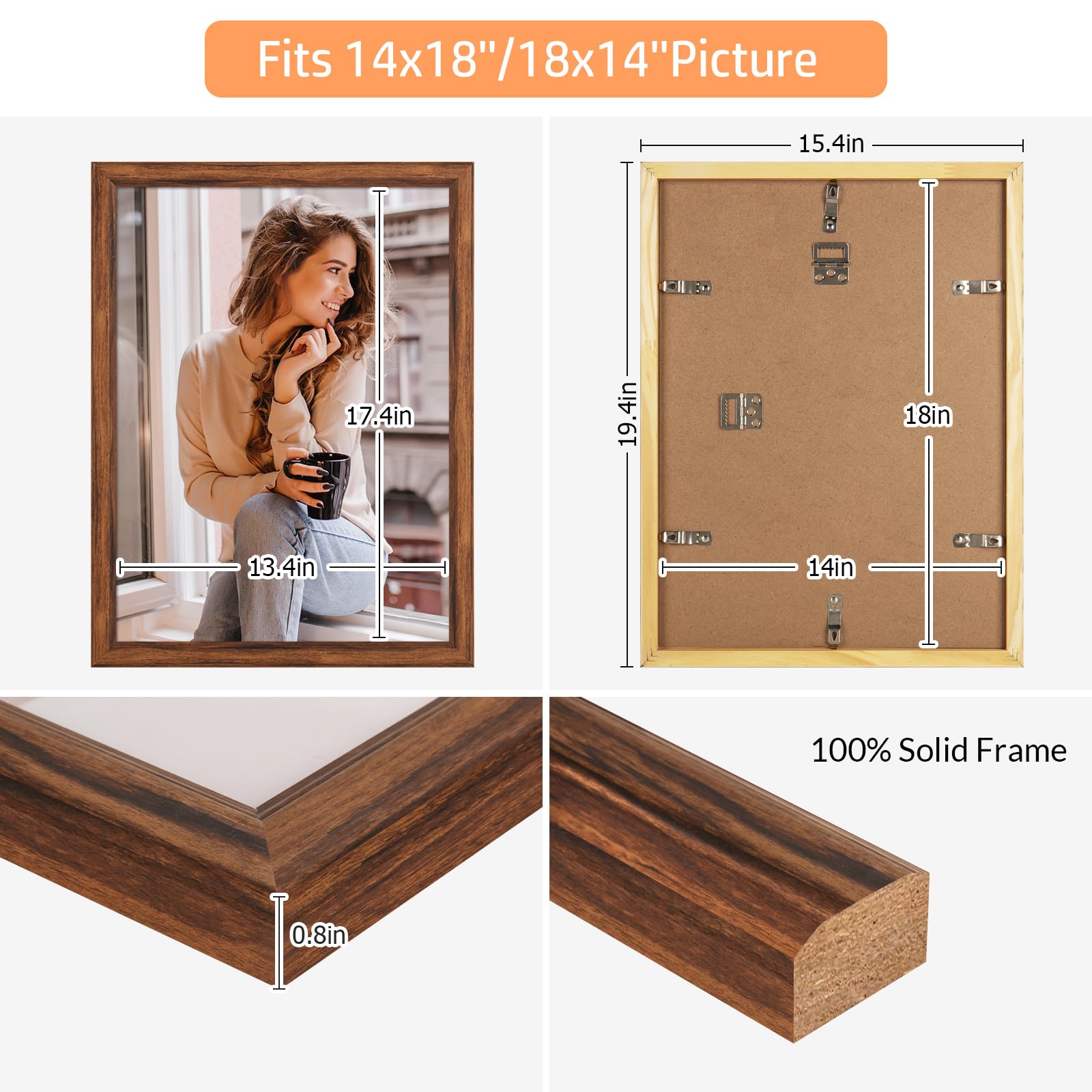 Amazon.com - 14x18 Wood Frame Brown, Rustic Natural Wooden 18x14in